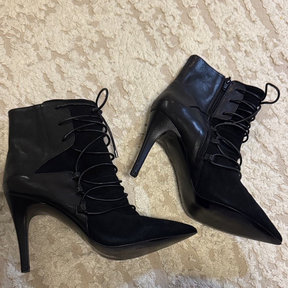 Nine West Black Lace-Up Heeled Boots